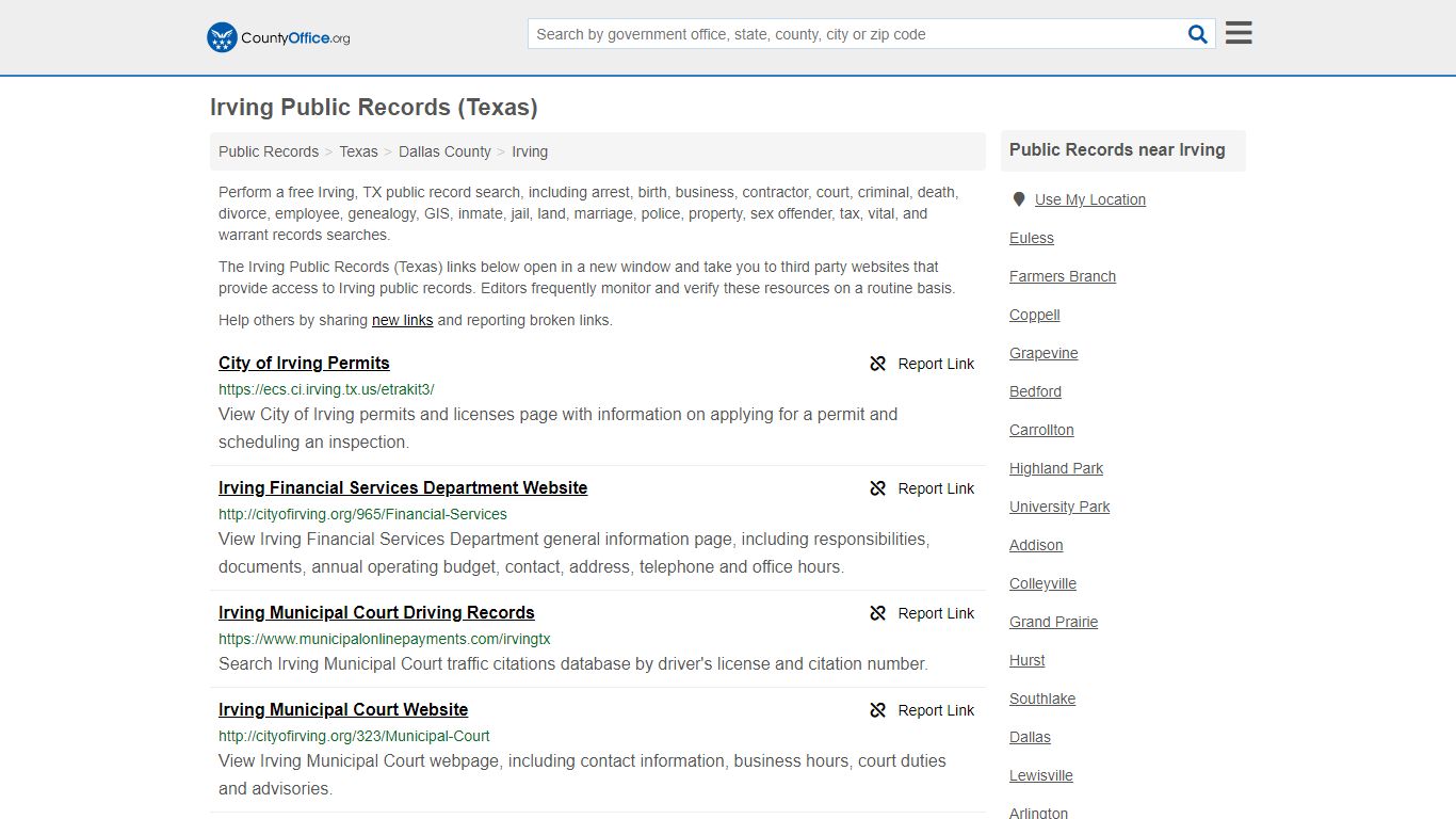 Public Records - Irving, TX (Business, Criminal, GIS, Property & Vital ...