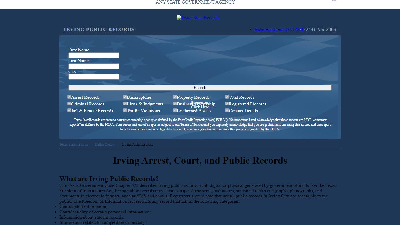 Irving Arrest and Public Records | Texas.StateRecords.org
